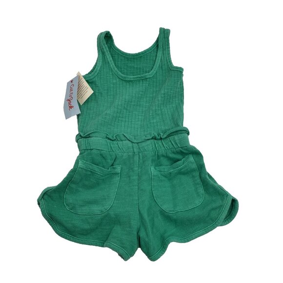 Cat & Jack Girls 2T Green Romper Tank Top Pocket Shorts Outfit Toddler Summer - Picture 2 of 6